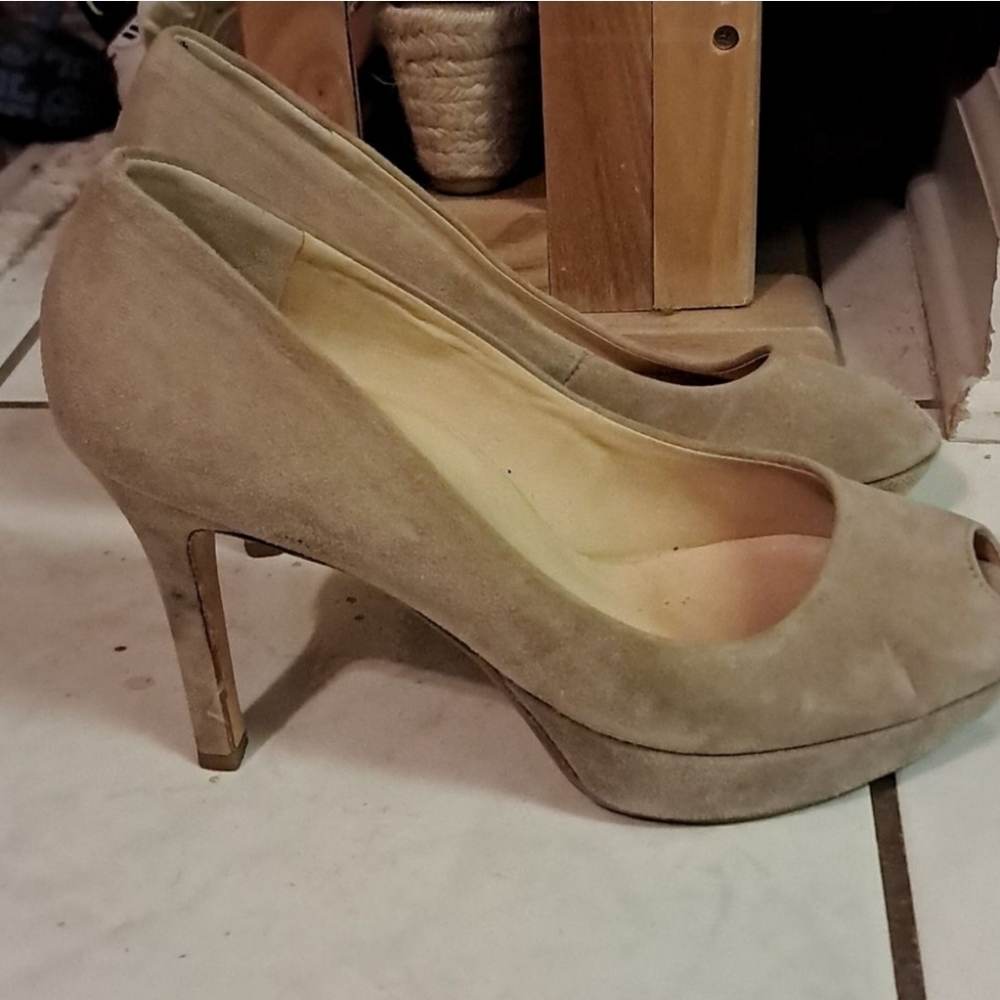 Paul Green Heels Women's UK 5 US 7.5 Cream Suede Evening Formal Minimalist